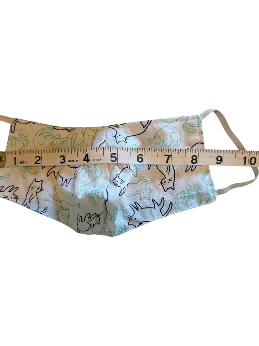 Reusable Face Mask Set with Cat Print - Green & White